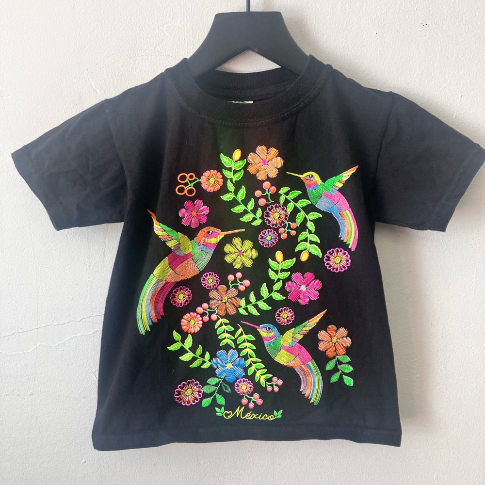 Black Short Sleeve Tee with Hummingbird Design